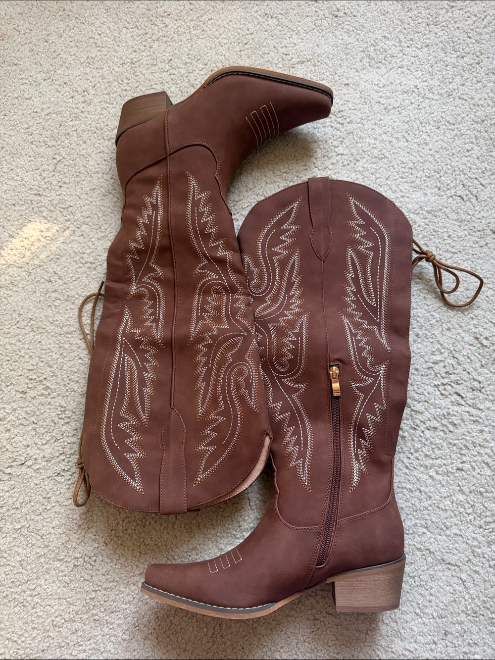 Women’s Brown Embroidered Western Knee-High Boots